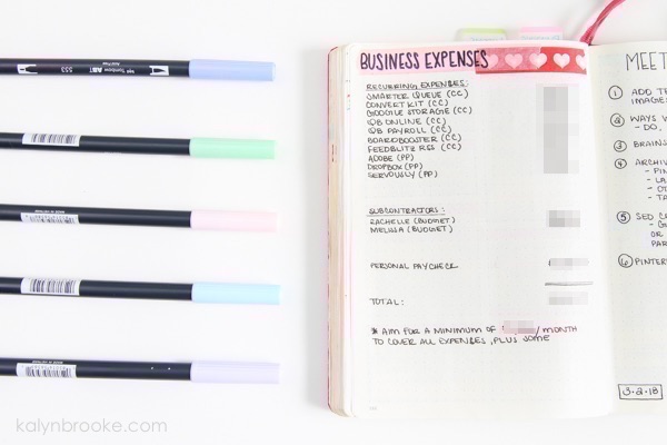 use your bullet journal for work by tracking business expenses