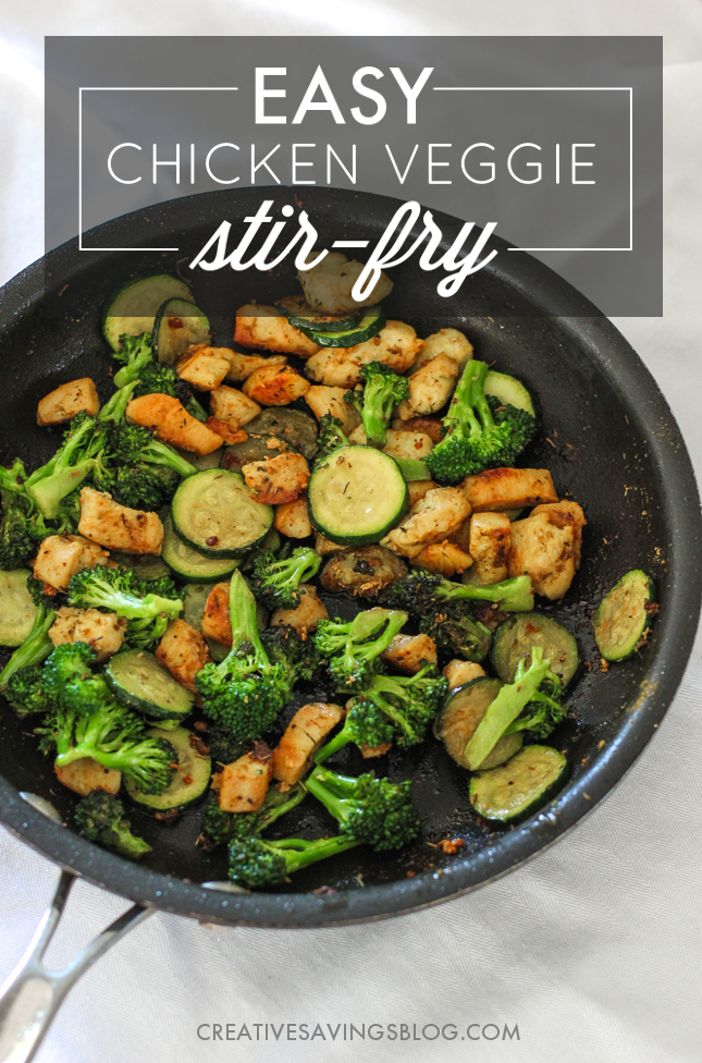 This easy chicken stir fry with vegetables packs a flavorful and nutritious punch! It comes together incredibly fast, and you can switch out veggies based on preference and time of year. Perfect for a quick lunch or dinner! #easyweeknightdinner #easydinnerrecipe #chickenstirfry #veggiestirfry #eatmoredinners