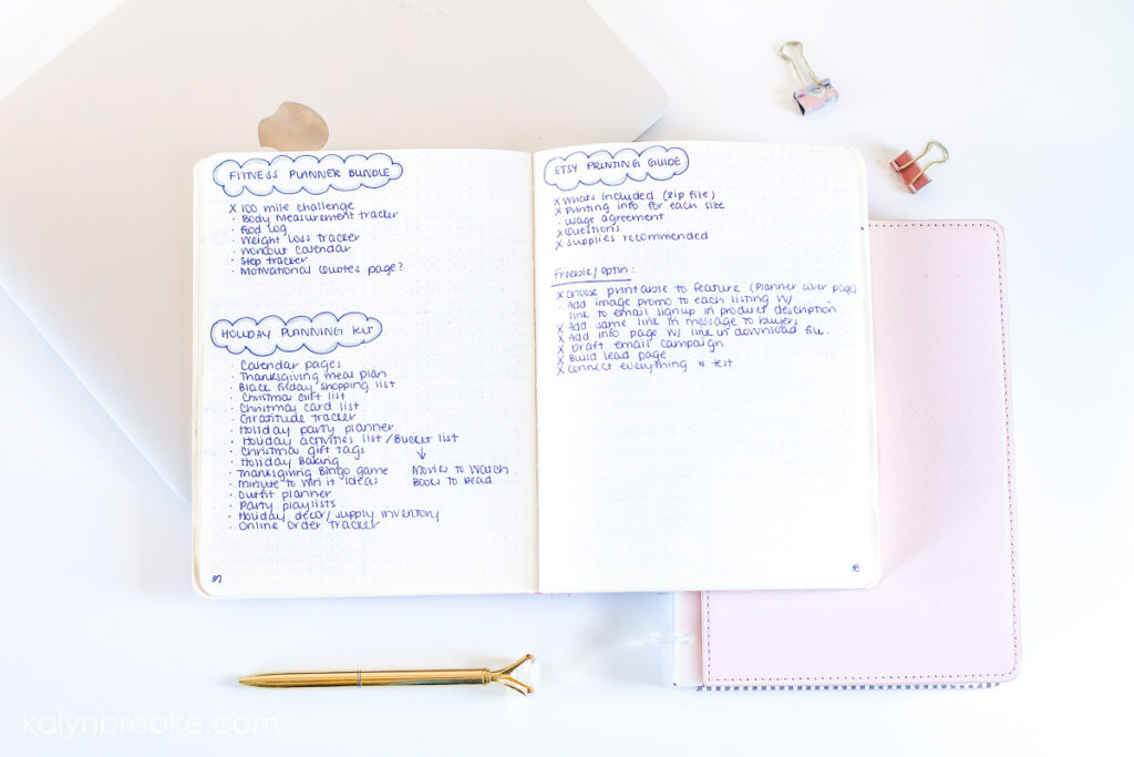 Brain dump list in notebook