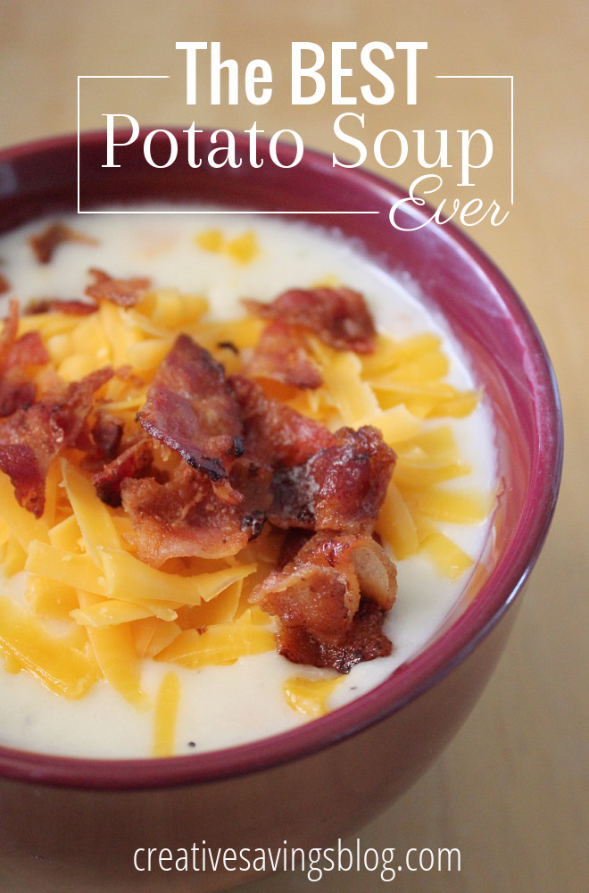 Potato soup is the ultimate comfort food, and this thick, cheesy, creamy, and oh-so-amazing recipe will not disappoint. It's so good you just HAVE to try it!