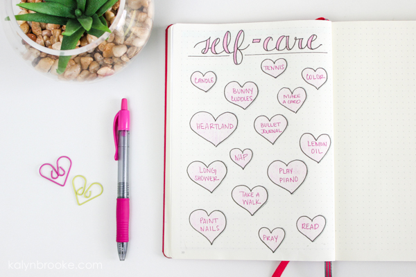self care ideas listed on a journal page