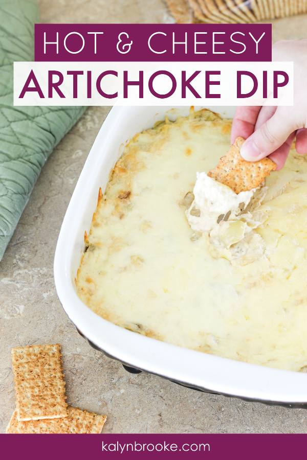 This easy artichoke dip is a mouthful of cheesy heaven! Just 5 minutes to whip up, 30 minutes in the oven, and this bubbly appetizer is ready for your guests...or just you. 
