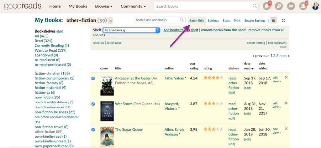 how to batch edit books on Goodreads