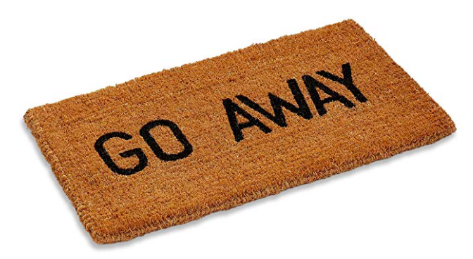 welcome mat with "Go Away" text